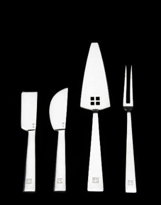 Four pieces of cutlery: serving fork, cheese knife, butter knife, and cake server